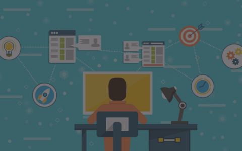 Cartoon of a CRM specialist multi tasking at a desk